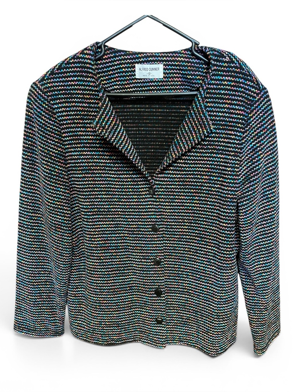 Alfred Dunner Multicolor/Black Knit Blazer Button Up Collared Size 12